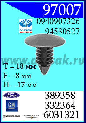 97007 Клипса автомобильная (крепёжное изделие) Ford, Chrysler, Daewo