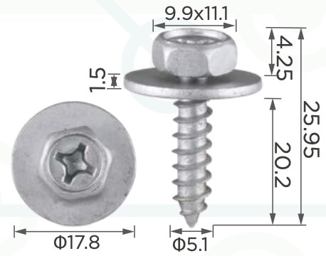 99467 Саморез автомобильный металиический, c плавающей шайбой