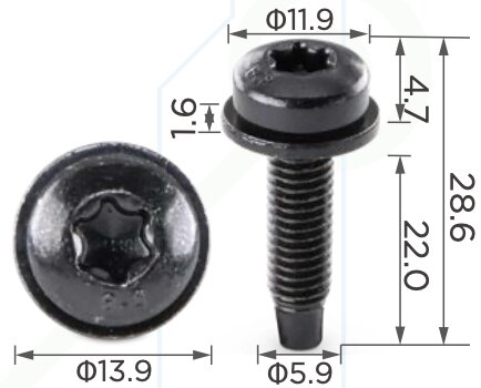 99475 Болт со шлицом типа TORX толщиной 6mm с плавающей шайбой
