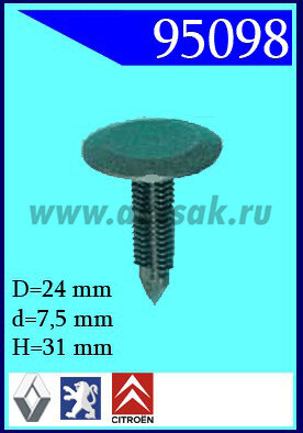 95098 Клипса автомобильная (крепёжное изделие) RENAULT