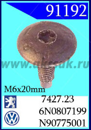 91192  Болт бампера черный M6x20, VW Golf 4 / Peugeot