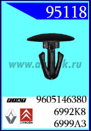 95118 Клипса автомобильная (крепёжное изделие) CITROEN, PEUGEOT, FIAT, VOLVO