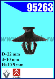 95263 Клипса автомобильная (крепёжное изделие) RENAULT, PEUGEOT