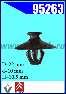 95263 Клипса автомобильная (крепёжное изделие) RENAULT, PEUGEOT