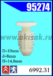 95274 Клипса автомобильная (крепёжное изделие) PEUGEOT, CITROEN