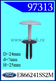 97313 Колышек нажимной крепления крыши серый 7, 0x24x25