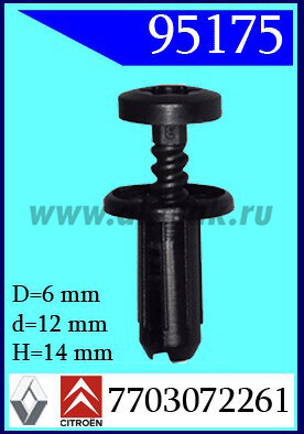 95175 Клипса автомобильная (крепёжное изделие) CITROEN, PEUGEOT, RENAULT