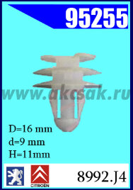 95255 Клипса автомобильная (крепёжное изделие) Peugeot, CITROEN